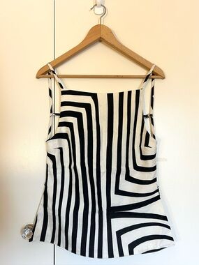 Zara Black and White Backless Geometric Stripe Top - Medium